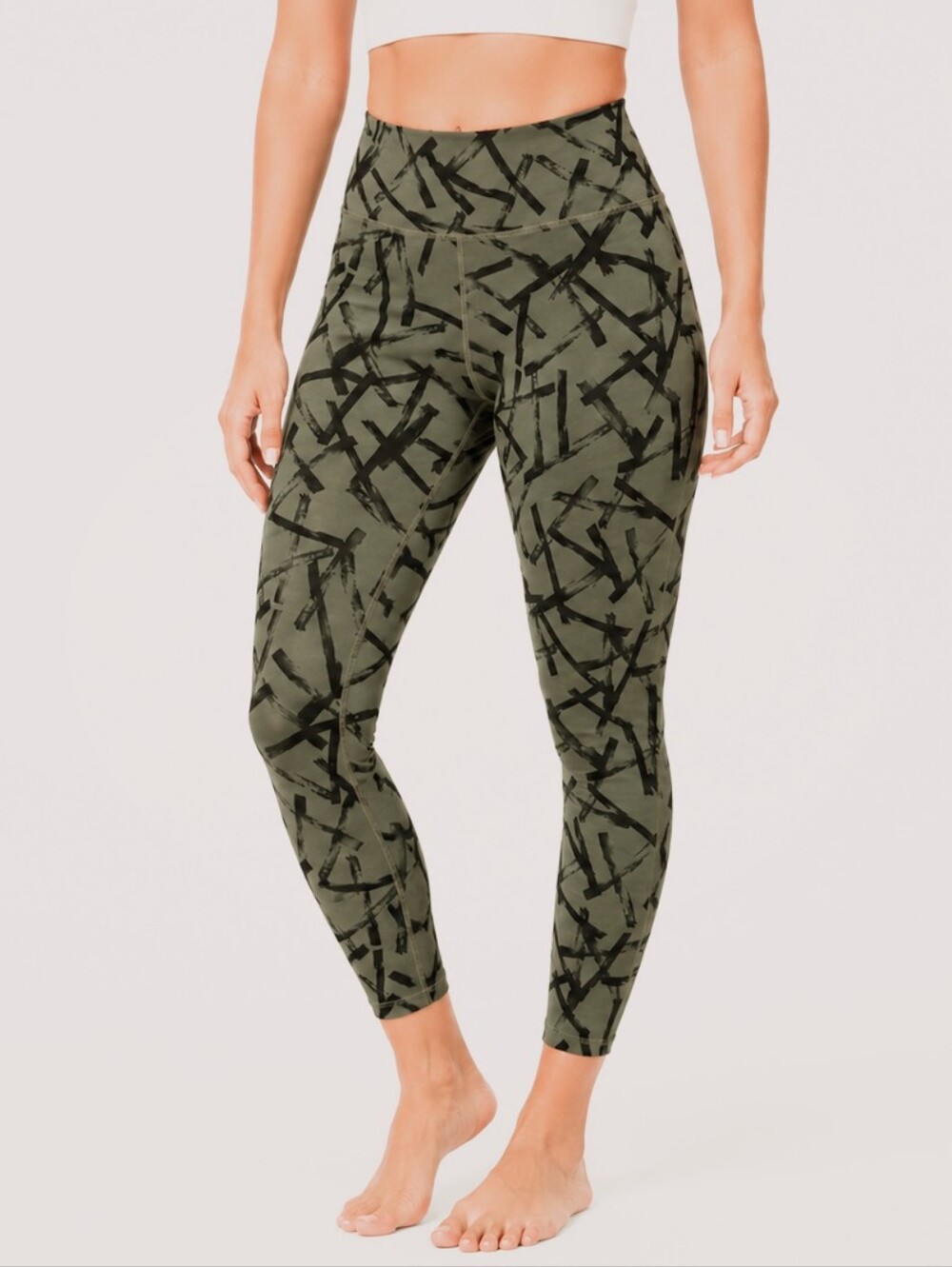Sage Collective Womens 7/8 High Rise Leggings Olive Green Abstract Print Size M